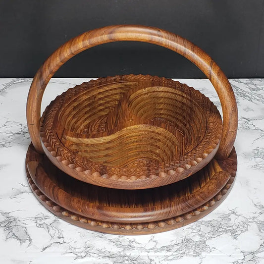 Handmade German Black Forest Solid Wood Collapsable Basket Three Compartment (Vintage) Decor