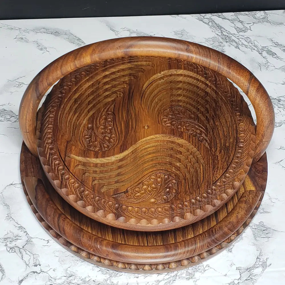 Handmade German Black Forest Solid Wood Collapsable Basket Three Compartment (Vintage) Decor
