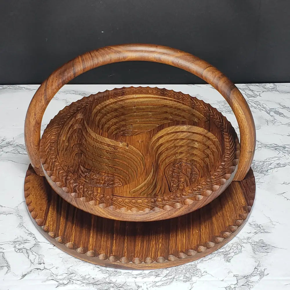 Handmade German Black Forest Solid Wood Collapsable Basket Three Compartment (Vintage) Decor