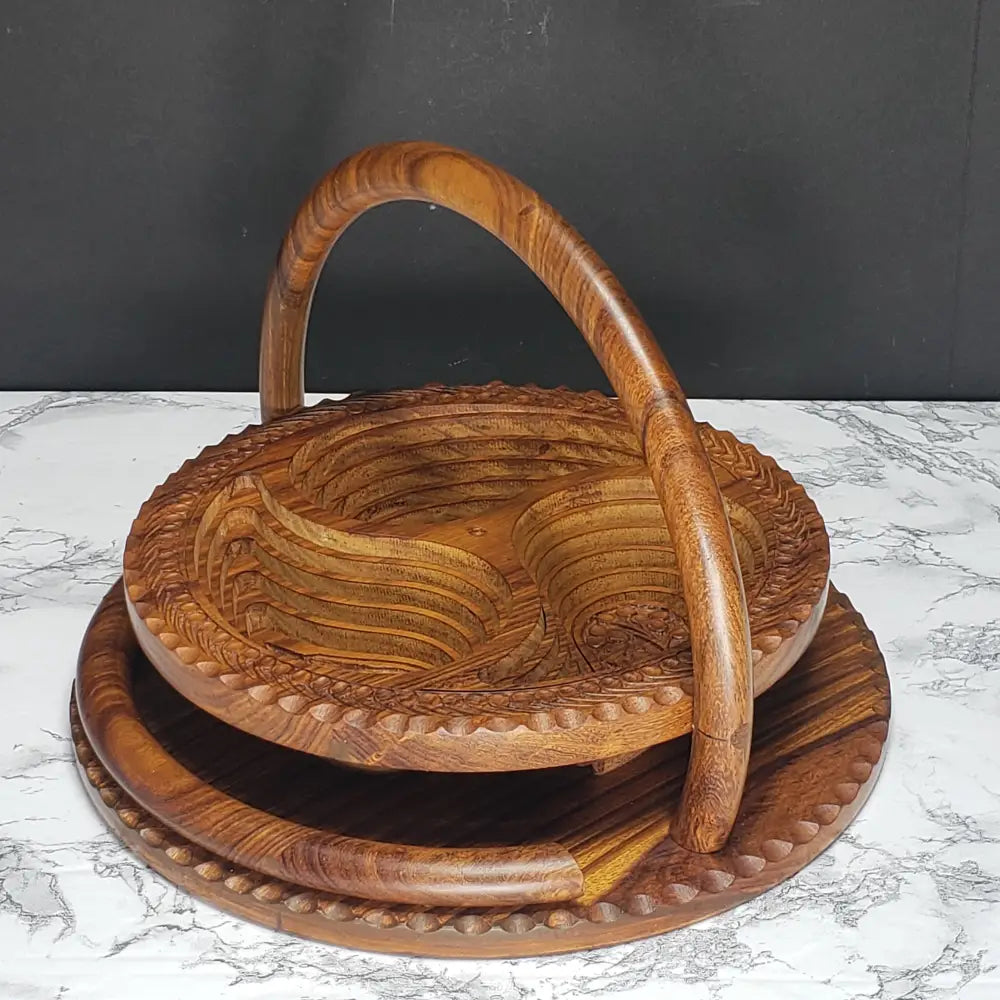 Handmade German Black Forest Solid Wood Collapsable Basket Three Compartment (Vintage) Decor