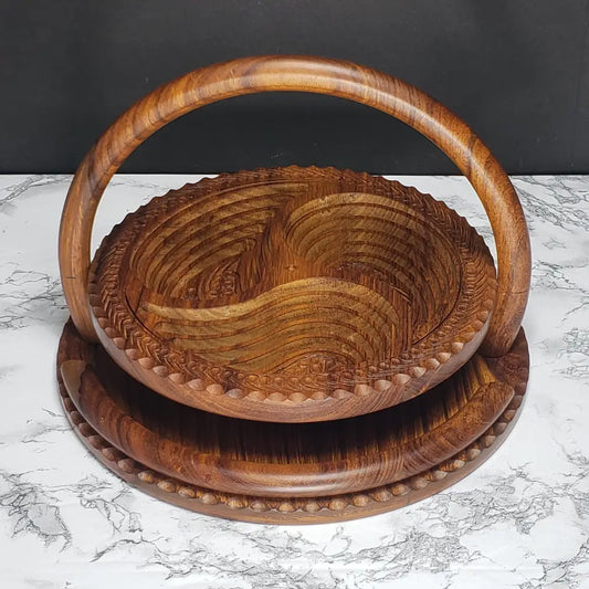 Handmade German Black Forest Solid Wood Collapsable Basket Three Compartment (Vintage) Decor