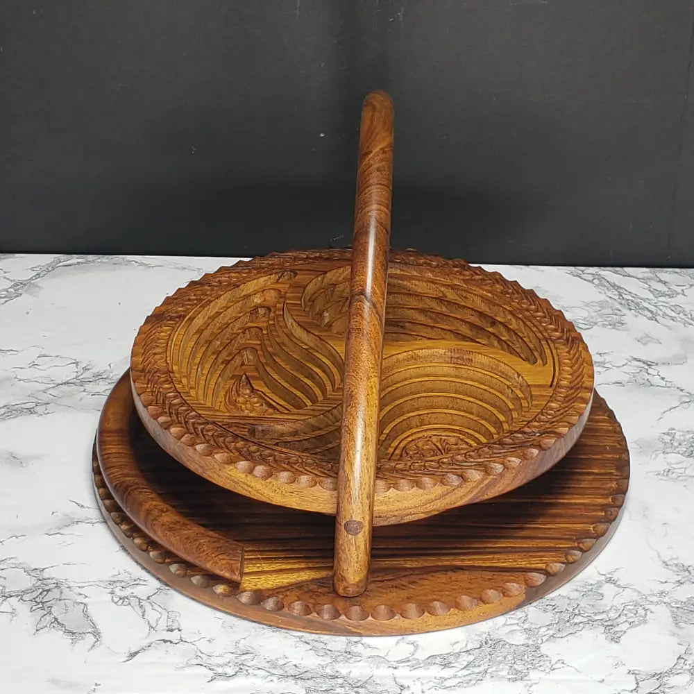 Handmade German Black Forest Solid Wood Collapsable Basket Three Compartment (Vintage) Decor
