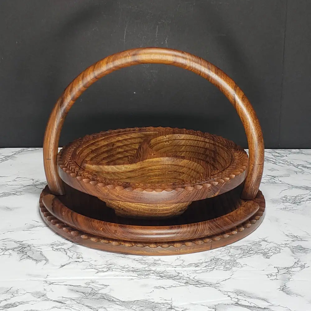 Handmade German Black Forest Solid Wood Collapsable Basket Three Compartment (Vintage) Decor