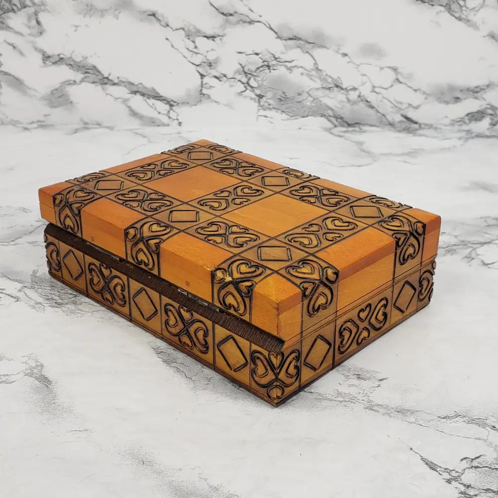 Handmade Hinge Lid Wooden Box Vintage Collectibles