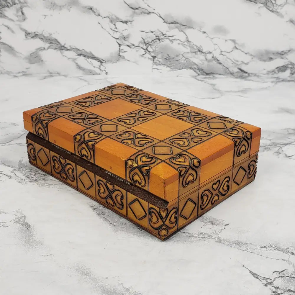 Handmade Hinge Lid Wooden Box Vintage Collectibles