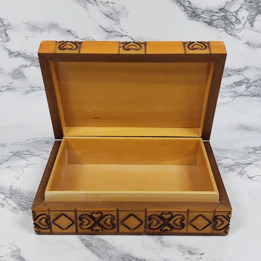 Handmade Hinge Lid Wooden Box Vintage Collectibles