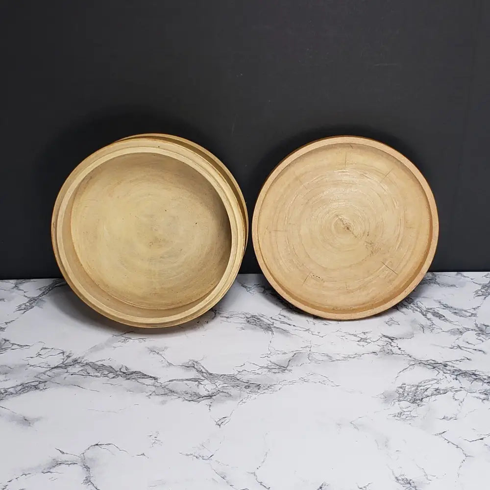 Handmade Mango Wood Lidded Round Box Vintage Decor