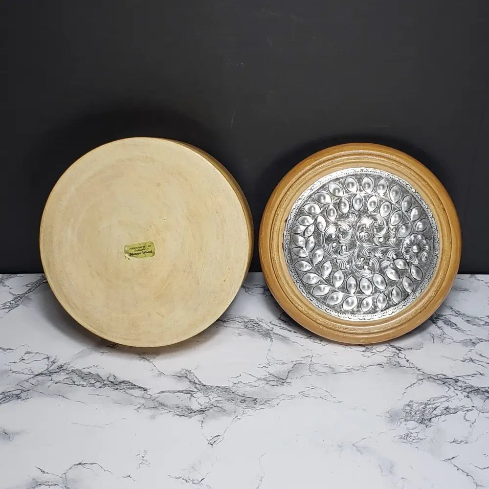 Handmade Mango Wood Lidded Round Box Vintage Decor