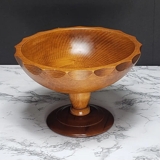 Handmade Pedestal Compote Bowl Solid Wood Vintage Decor