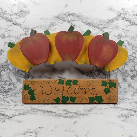 Handmade Solid Wood Apples Welcome Sign Vintage Decor