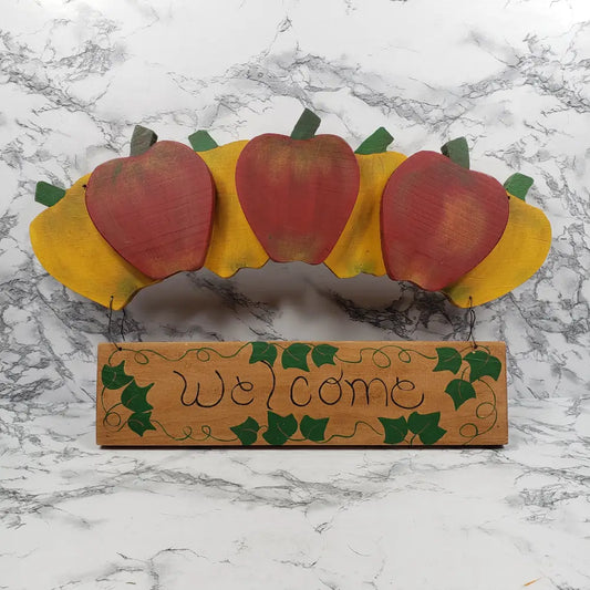 Handmade Solid Wood Apples Welcome Sign Vintage Decor