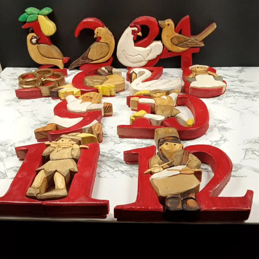 Handmade Solid Wood Twelve Days Of Christmas Vintage Decor