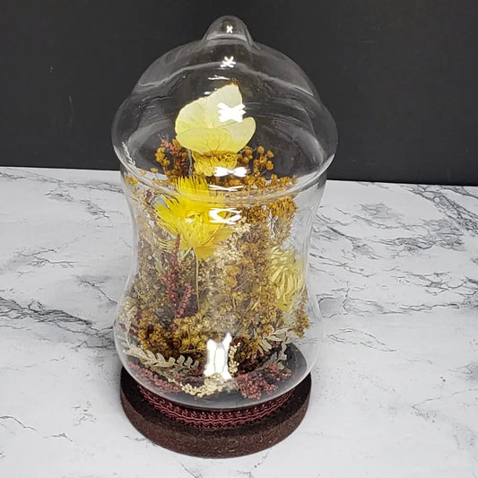 Handmade Wildflowers Butterfly Glass Dome Display (Vintage) Decor
