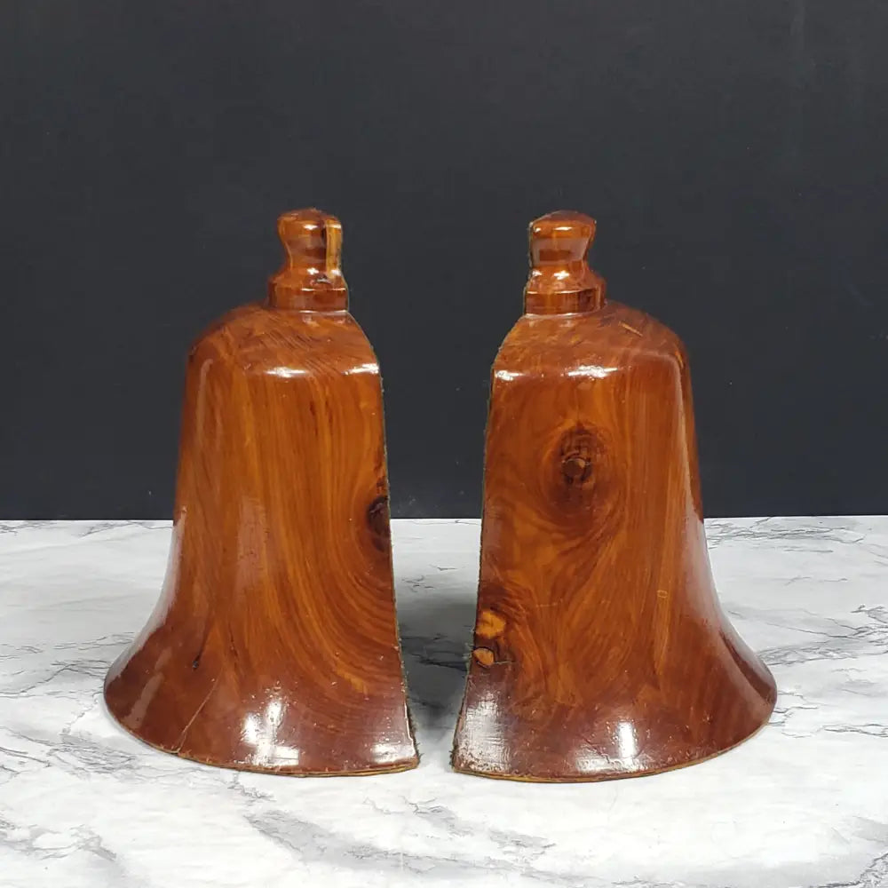 Handmade Wood Bell Bookend Set Vintage Bookends
