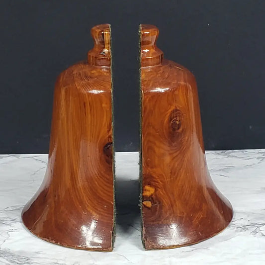 Handmade Wood Bell Bookend Set Vintage Bookends