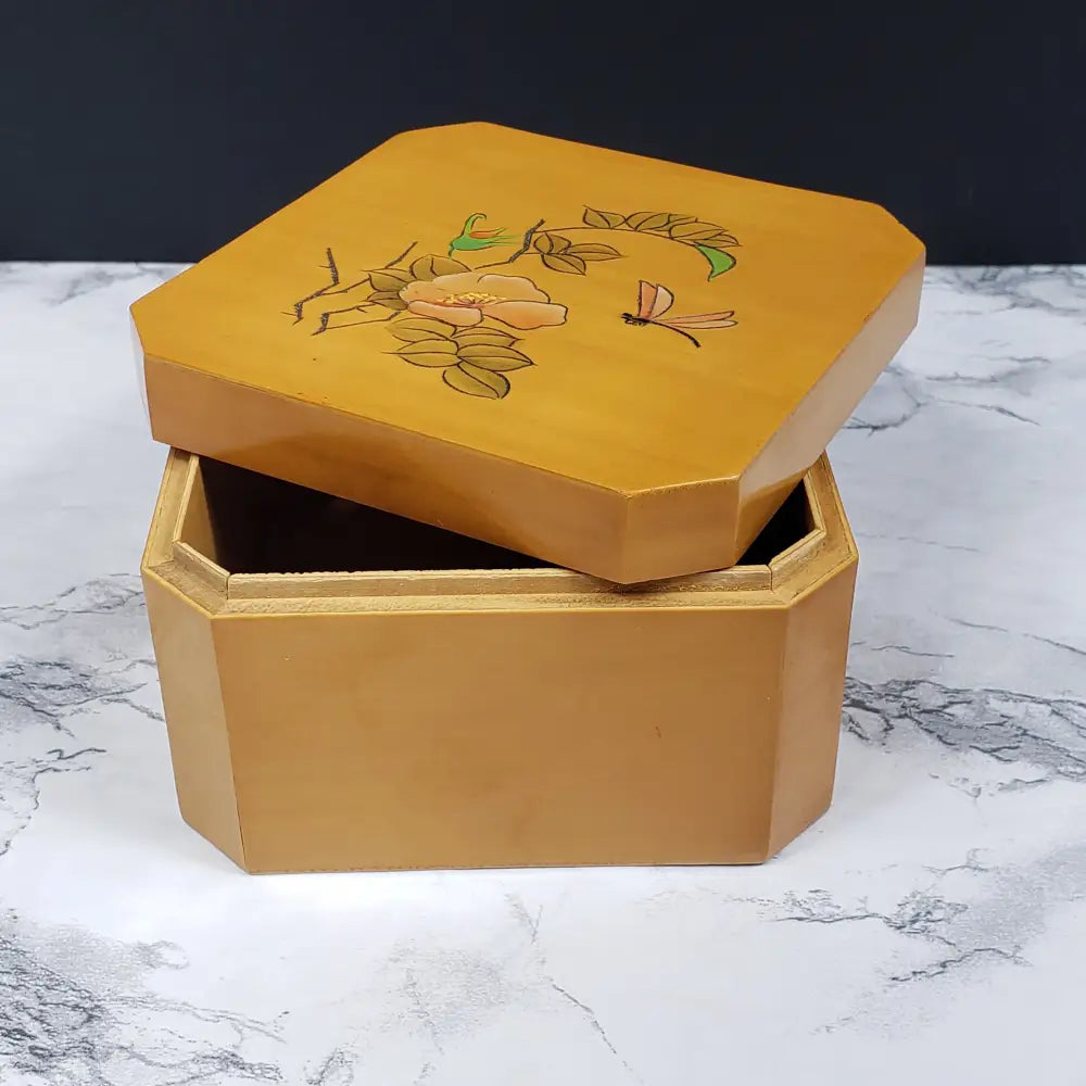 Handmade Wood Butterfly Vanity Box Vintage Decor