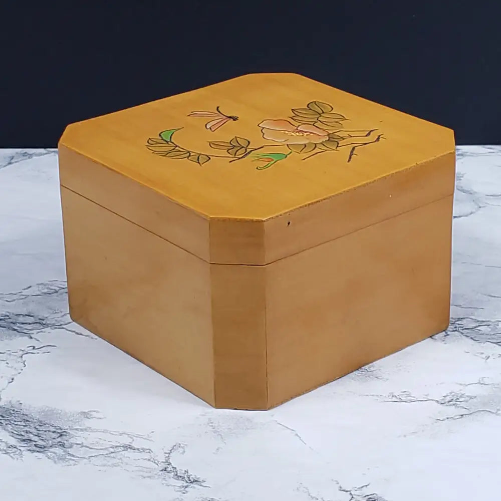 Handmade Wood Butterfly Vanity Box Vintage Decor