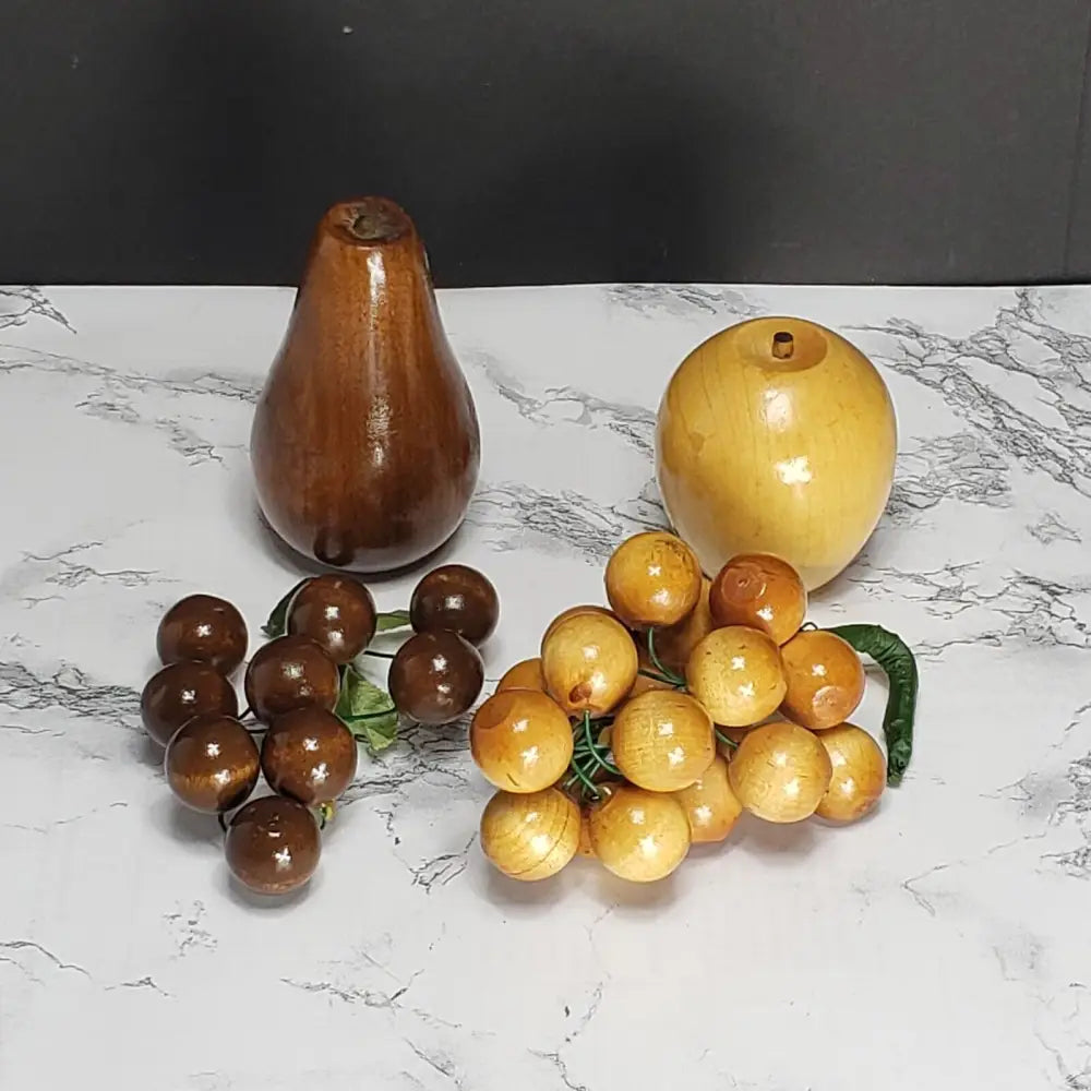 Handmade Wood Pedestal Bowl With Fruit Vintage Decor