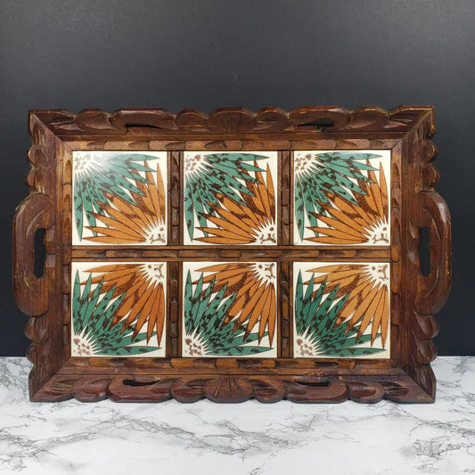 Handmade Wood Tile Serving Tray Vintage Decor