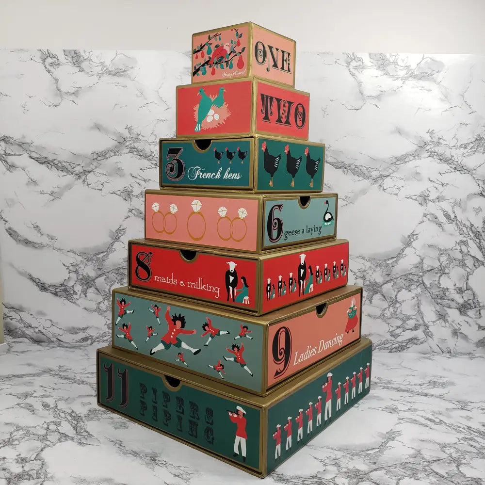 Harry & David Twelve Days Christmas Tower Drawer Box Seasonal Holiday Decorations