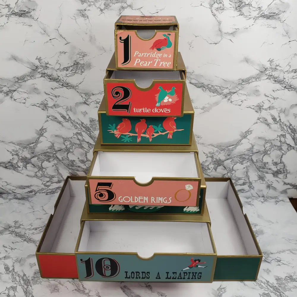 Harry & David Twelve Days Christmas Tower Drawer Box Seasonal Holiday Decorations