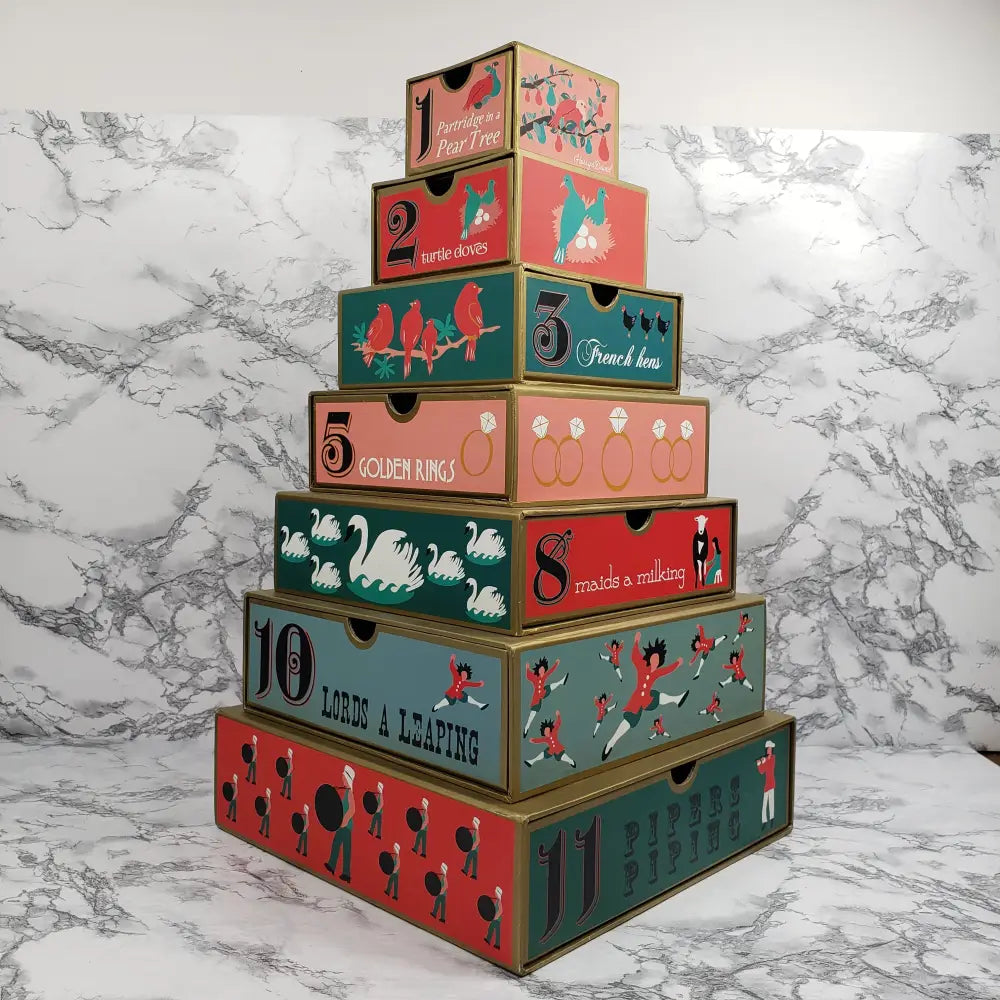 Harry & David Twelve Days Christmas Tower Drawer Box Seasonal Holiday Decorations