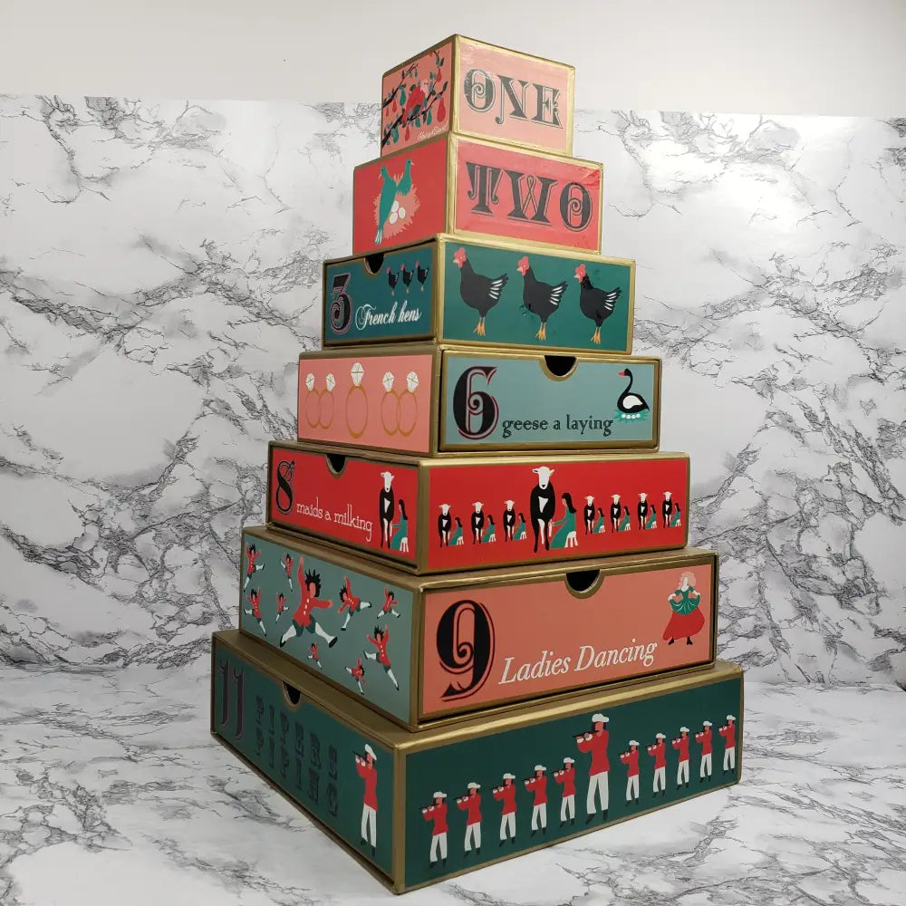 Harry & David Twelve Days Christmas Tower Drawer Box Seasonal Holiday Decorations