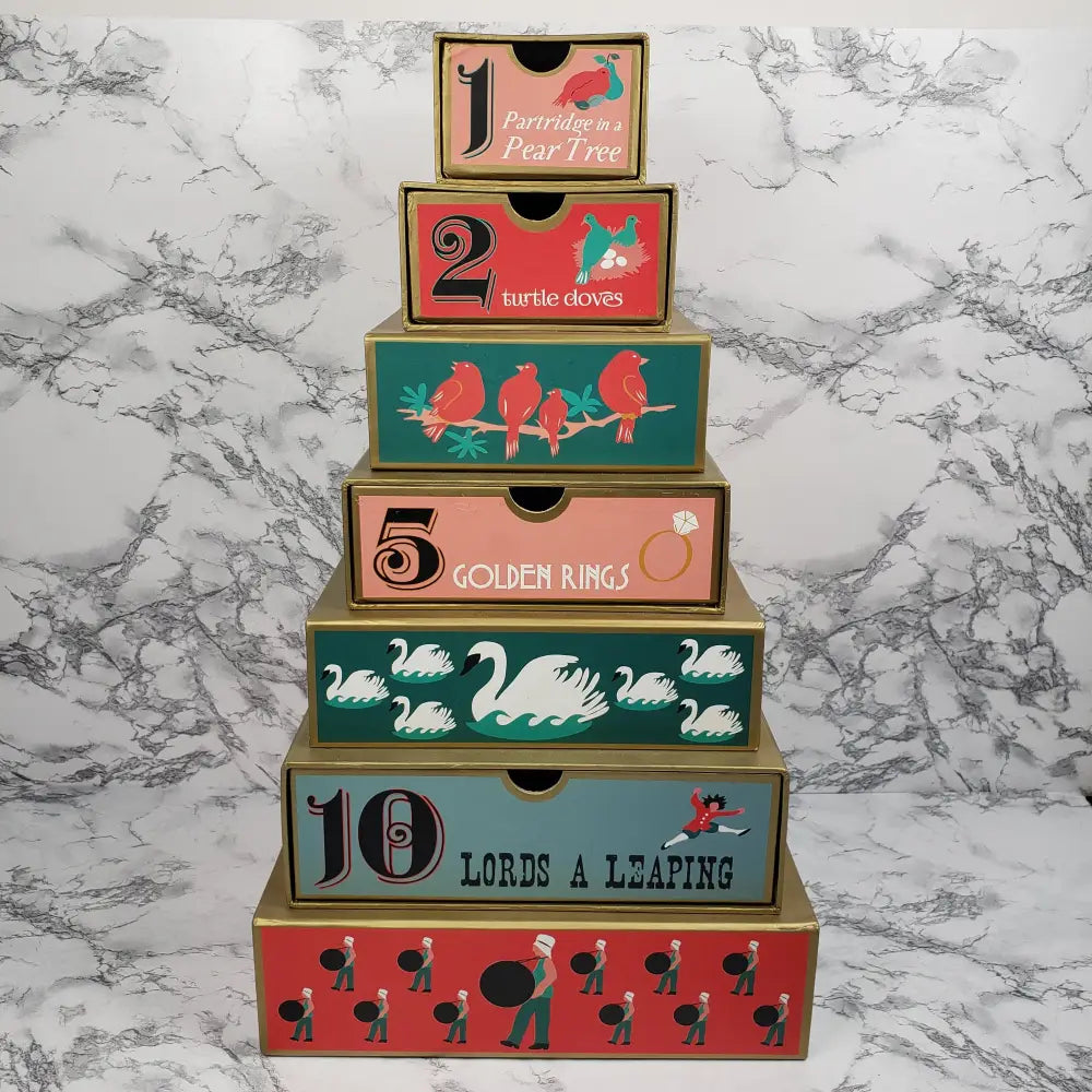 Harry & David Twelve Days Christmas Tower Drawer Box Seasonal Holiday Decorations