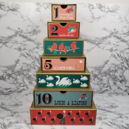 Harry & David Twelve Days Christmas Tower Drawer Box Seasonal Holiday Decorations