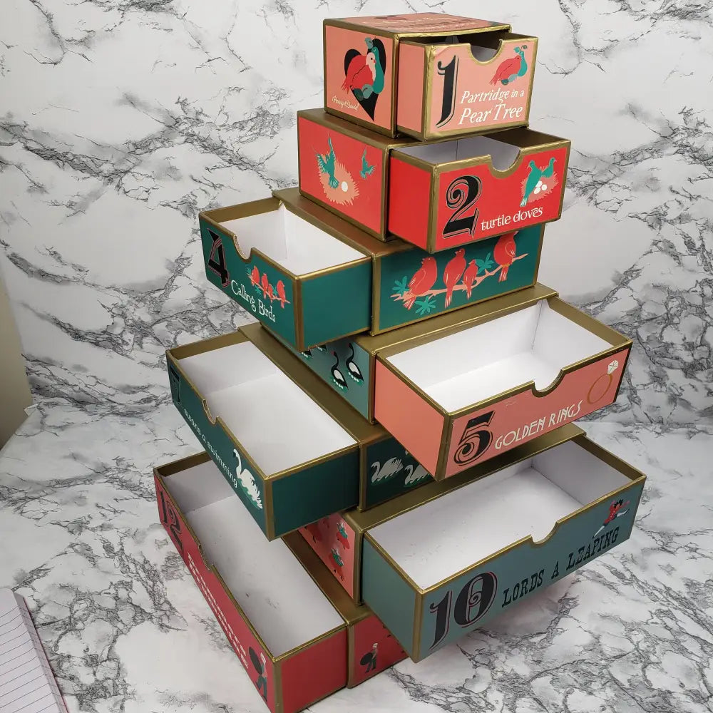 Harry & David Twelve Days Christmas Tower Drawer Box Seasonal Holiday Decorations
