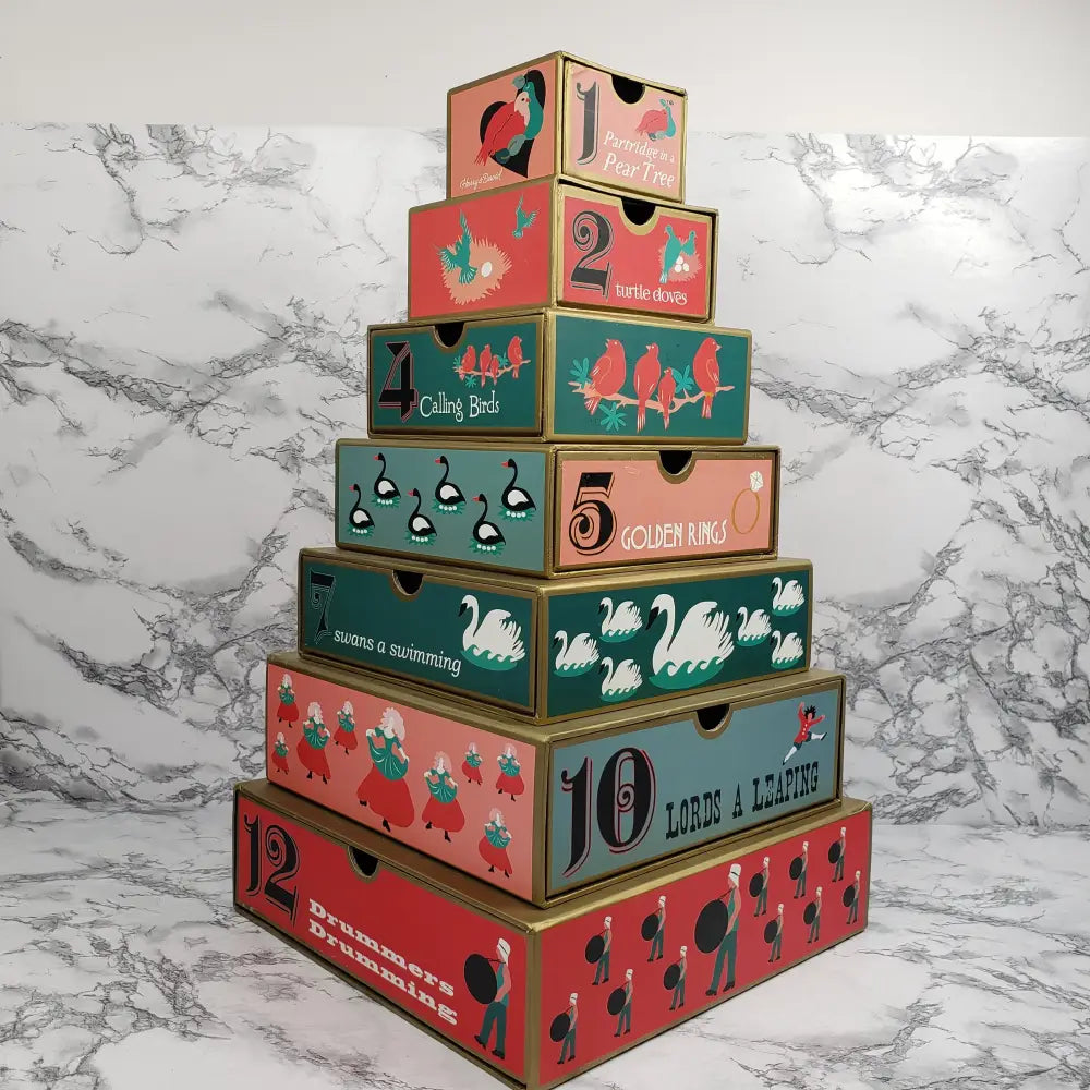 Harry & David Twelve Days Christmas Tower Drawer Box Seasonal Holiday Decorations