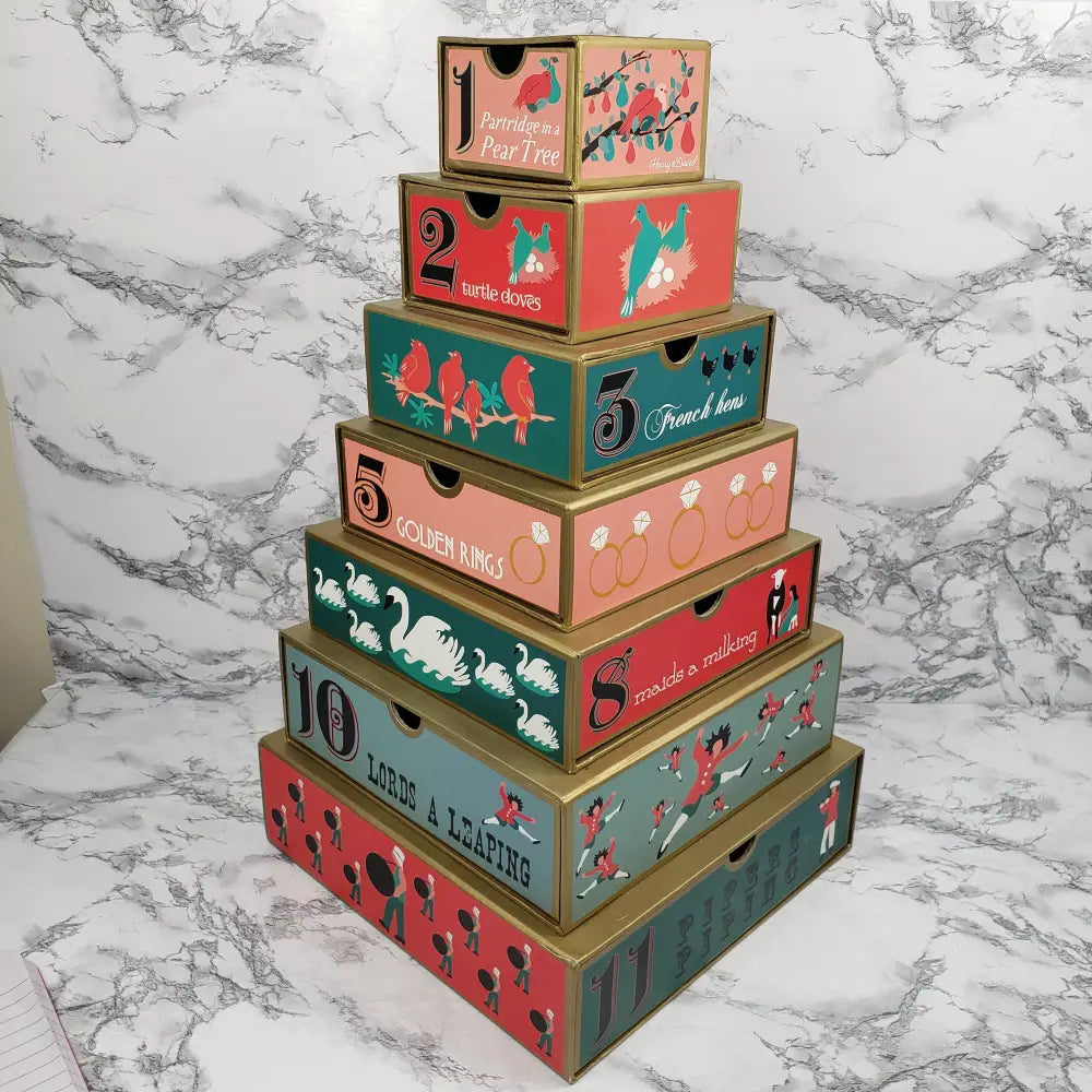 Harry & David Twelve Days Christmas Tower Drawer Box Seasonal Holiday Decorations