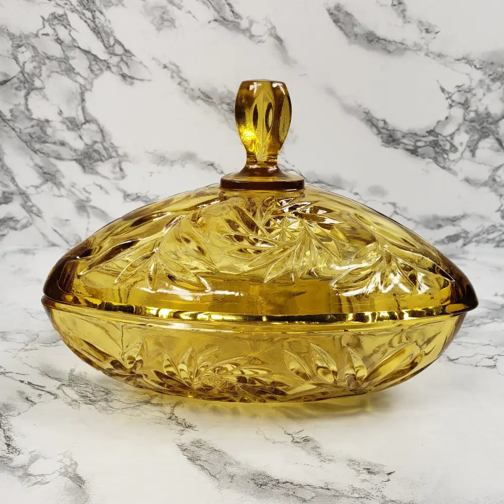 Hazel Atlas Honey Glass Triangle Lidded Dish Vintage Home & Garden