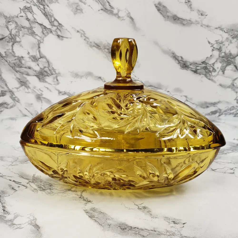 Hazel Atlas Honey Glass Triangle Lidded Dish Vintage Home & Garden