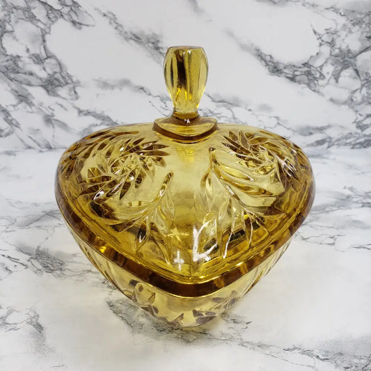 Hazel Atlas Honey Glass Triangle Lidded Dish Vintage Home & Garden