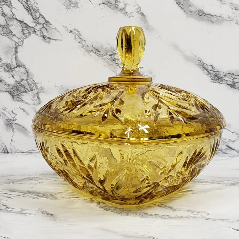 Hazel Atlas Honey Glass Triangle Lidded Dish Vintage Home & Garden