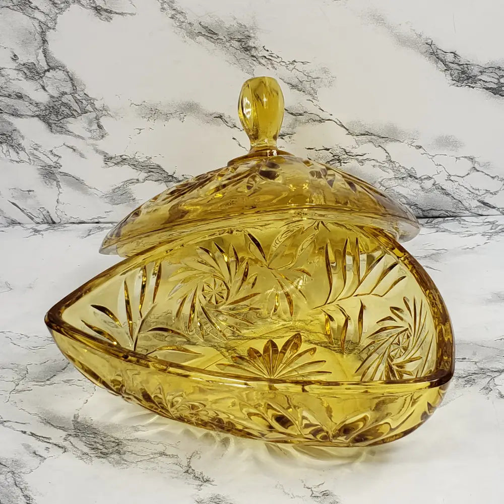 Hazel Atlas Honey Glass Triangle Lidded Dish Vintage Home & Garden