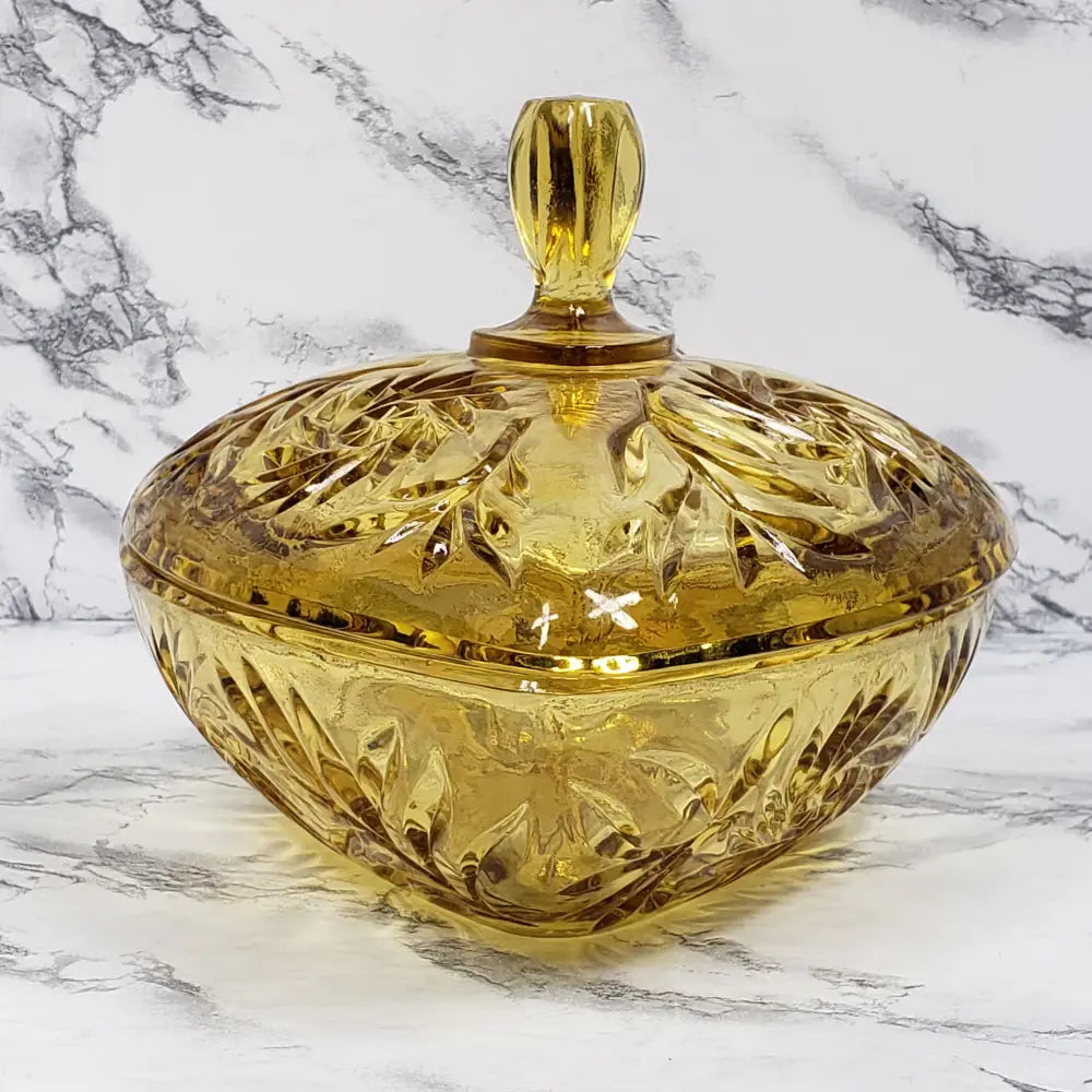 Hazel Atlas Honey Glass Triangle Lidded Dish Vintage Home & Garden