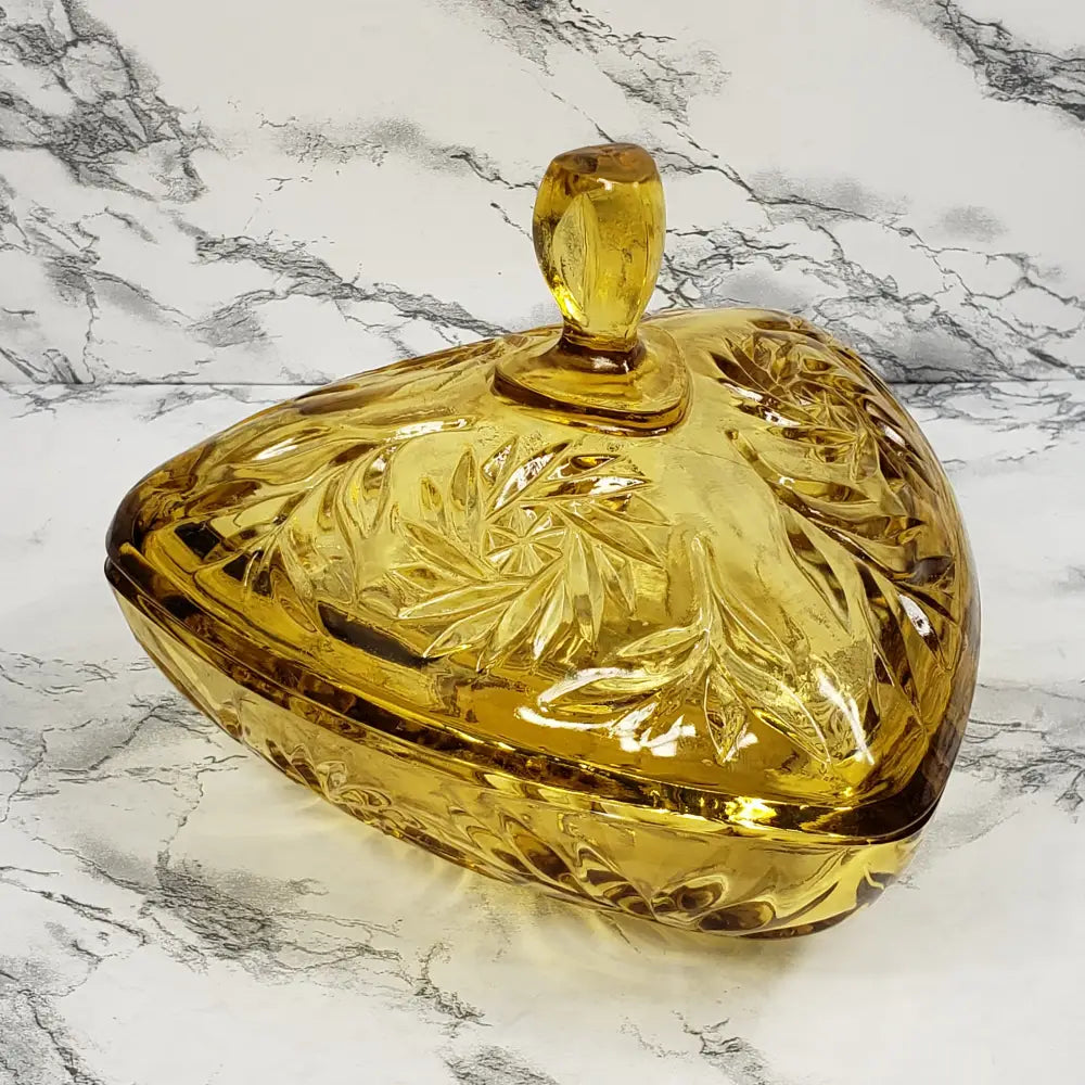 Hazel Atlas Honey Glass Triangle Lidded Dish Vintage Home & Garden