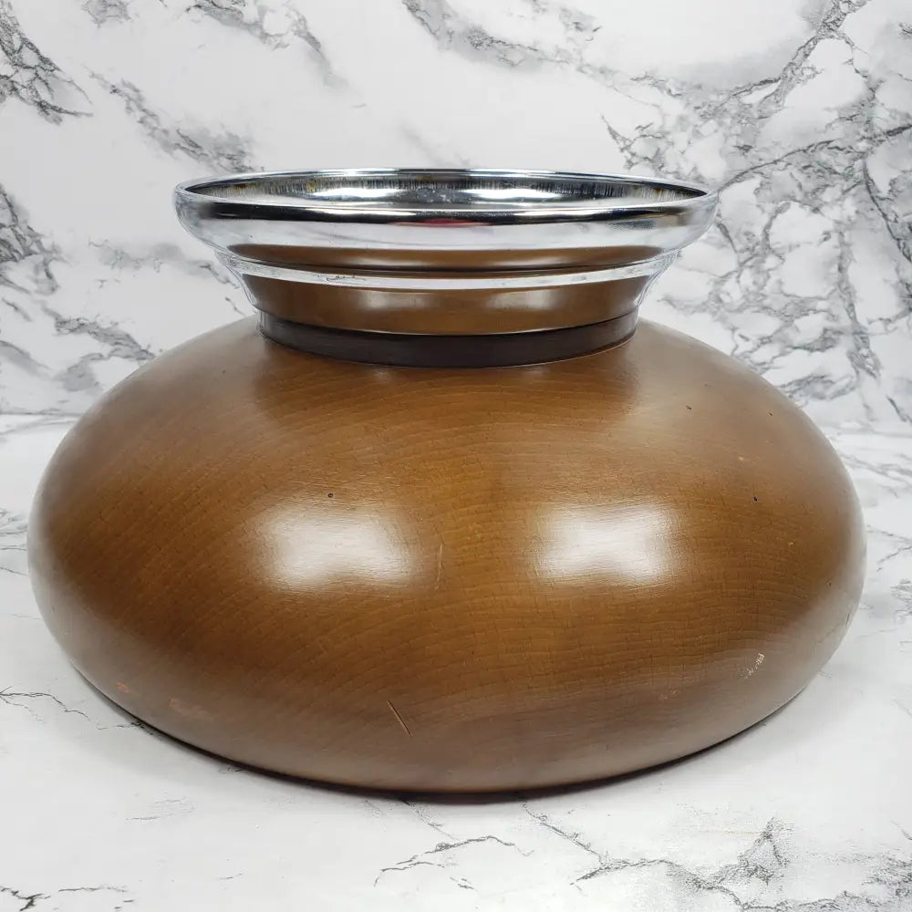 Hellerware Wood Bowl Chrome Pedestal Vintage Decor