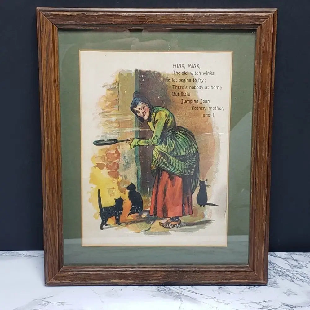 Framed Hinx Minx Nursery Rhyme Vintage Book Page - Decor