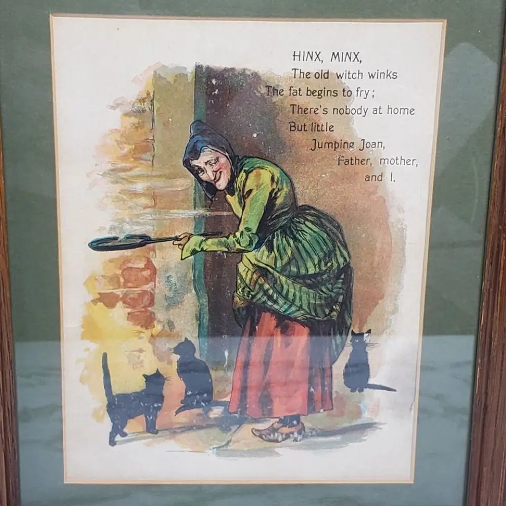 Framed Hinx Minx Nursery Rhyme Vintage Book Page - Decor