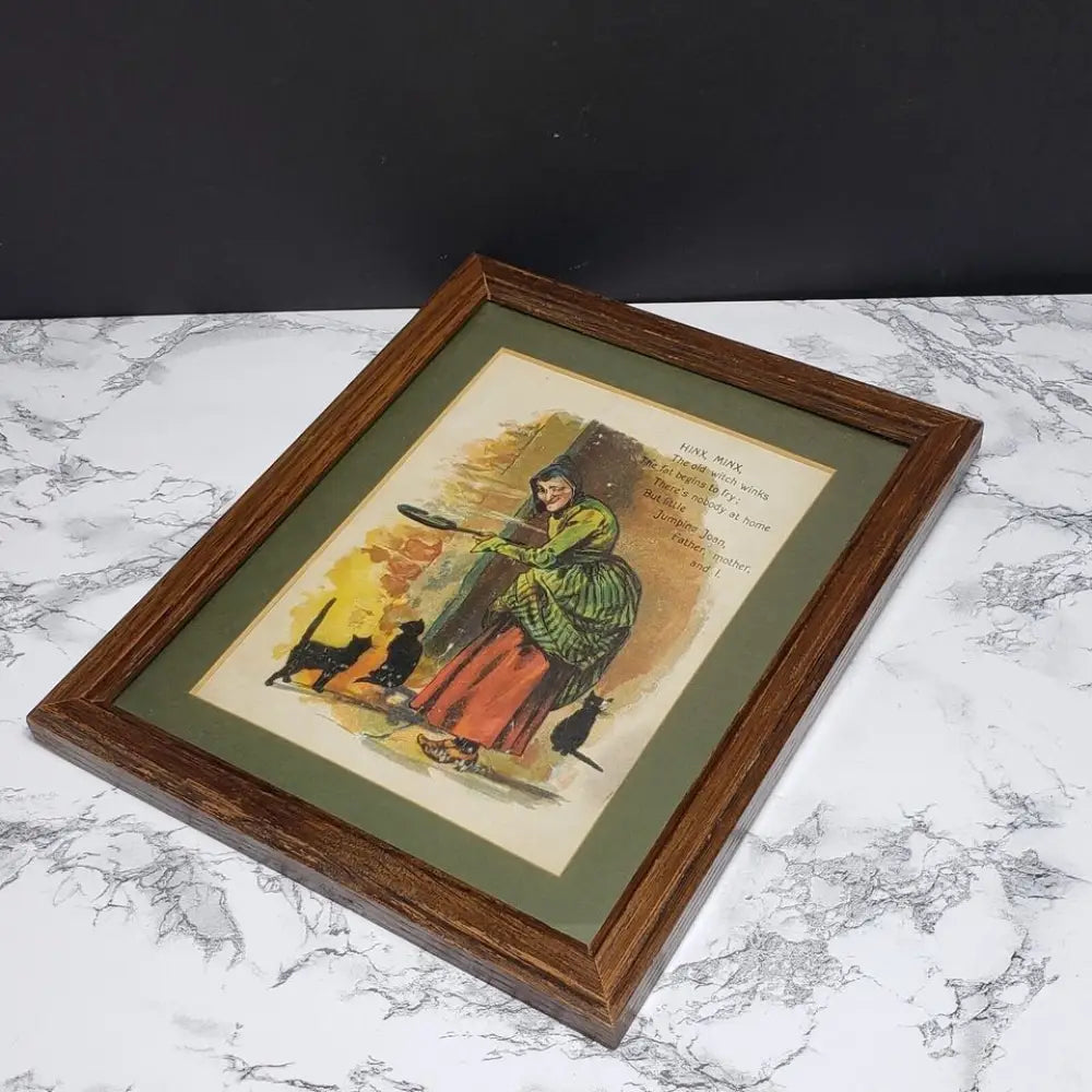 Framed Hinx Minx Nursery Rhyme Vintage Book Page - Decor