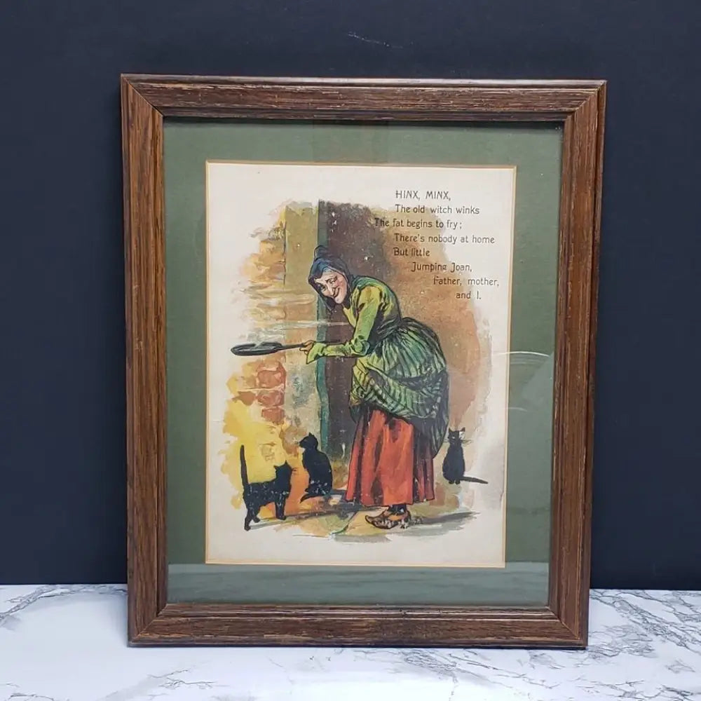 Framed Hinx Minx Nursery Rhyme Vintage Book Page - Decor