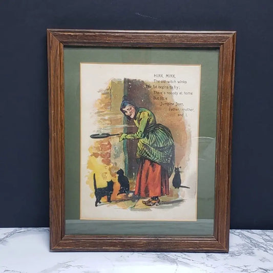 Framed Hinx Minx Nursery Rhyme Vintage Book Page - Decor