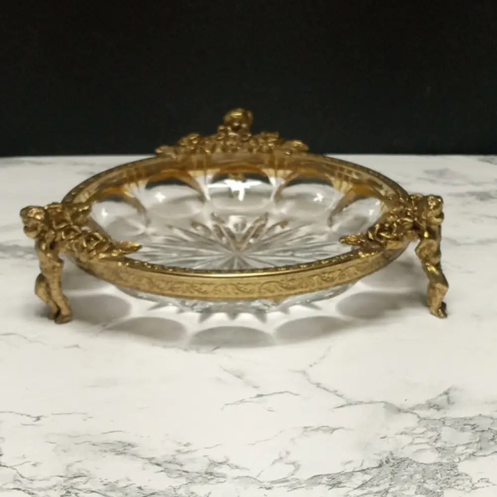 Hollywood Regency Cherub Crystal Vanity Dish ( Vintage )