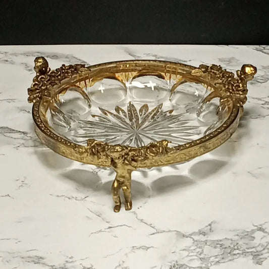 Hollywood Regency Cherub Crystal Vanity Dish ( Vintage )