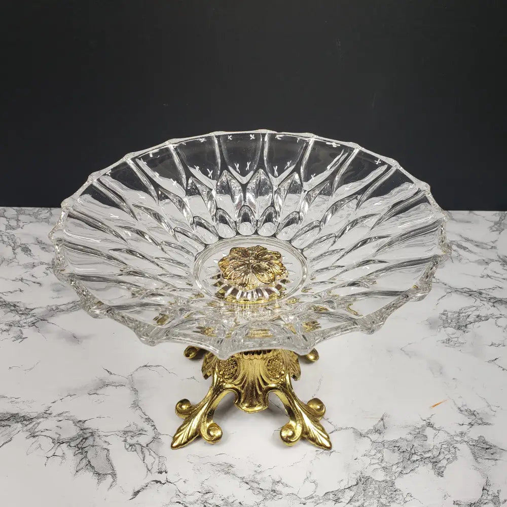 Hollywood Regency Crystal Pedestal Centerpiece Vintage Decor