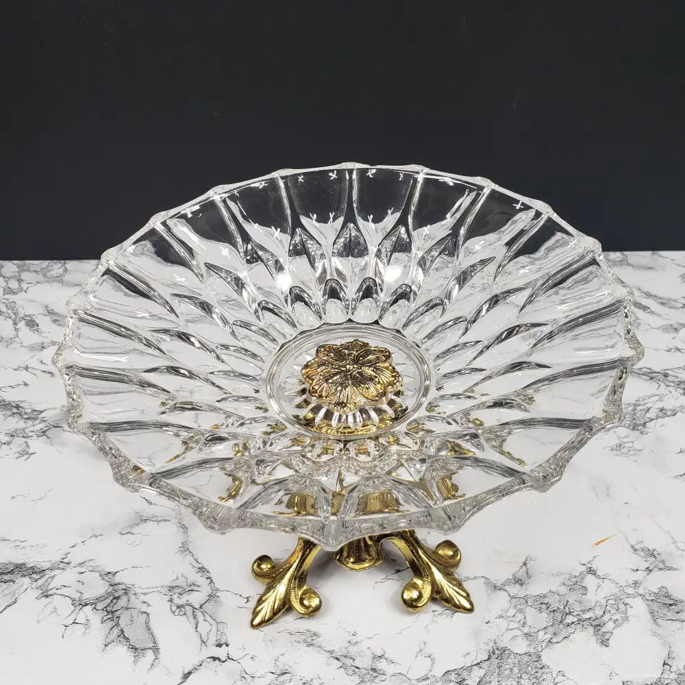 Hollywood Regency Crystal Pedestal Centerpiece Vintage Decor