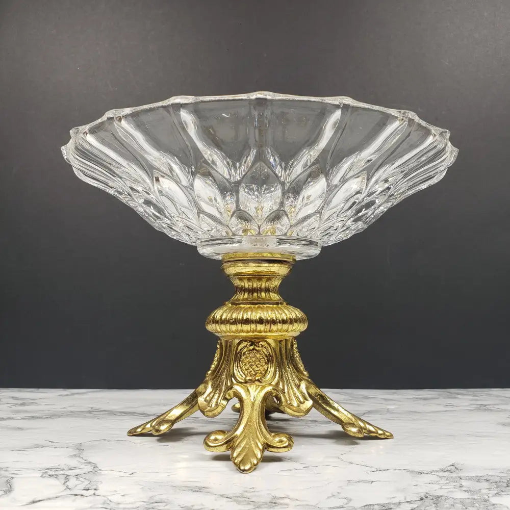 Hollywood Regency Crystal Pedestal Centerpiece Vintage Decor